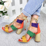 Multi-color Lace-up Heeled Sandals