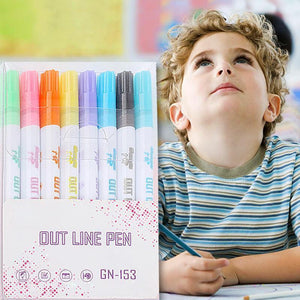 Gift Card Writing&Drawing Double Line Outline Pen, 8 Colors