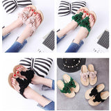 Women Beach Soft Suede Flower Flip Flops Flat Slippers