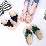 Women Beach Soft Suede Flower Flip Flops Flat Slippers