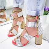 Multi-color Lace-up Heeled Sandals