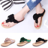 Women Beach Soft Suede Flower Flip Flops Flat Slippers