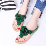 Women Beach Soft Suede Flower Flip Flops Flat Slippers