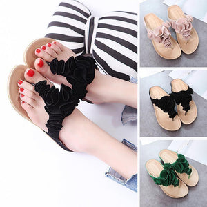 Women Beach Soft Suede Flower Flip Flops Flat Slippers